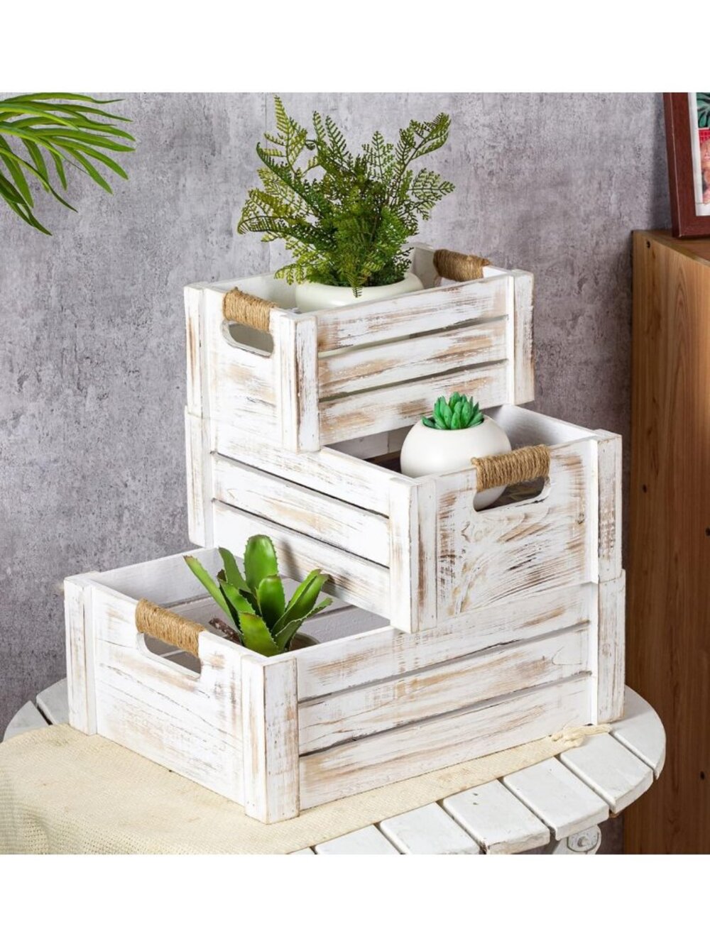 Rustic Wooden Nesting Crates Set of 3 | Farmhouse Storage Baskets with Handles